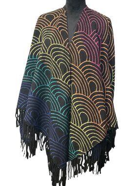 Kurt Geiger London Rainbow Patterned Fringe Poncho Wrap – Multicolor Design On B